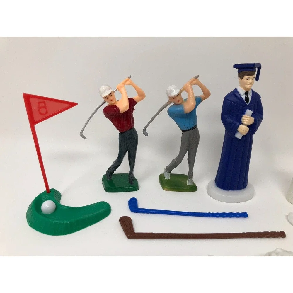 Lot of Vintage Cake Decorating Items Plastic Grad Baby Golf Bowling Easter Birds